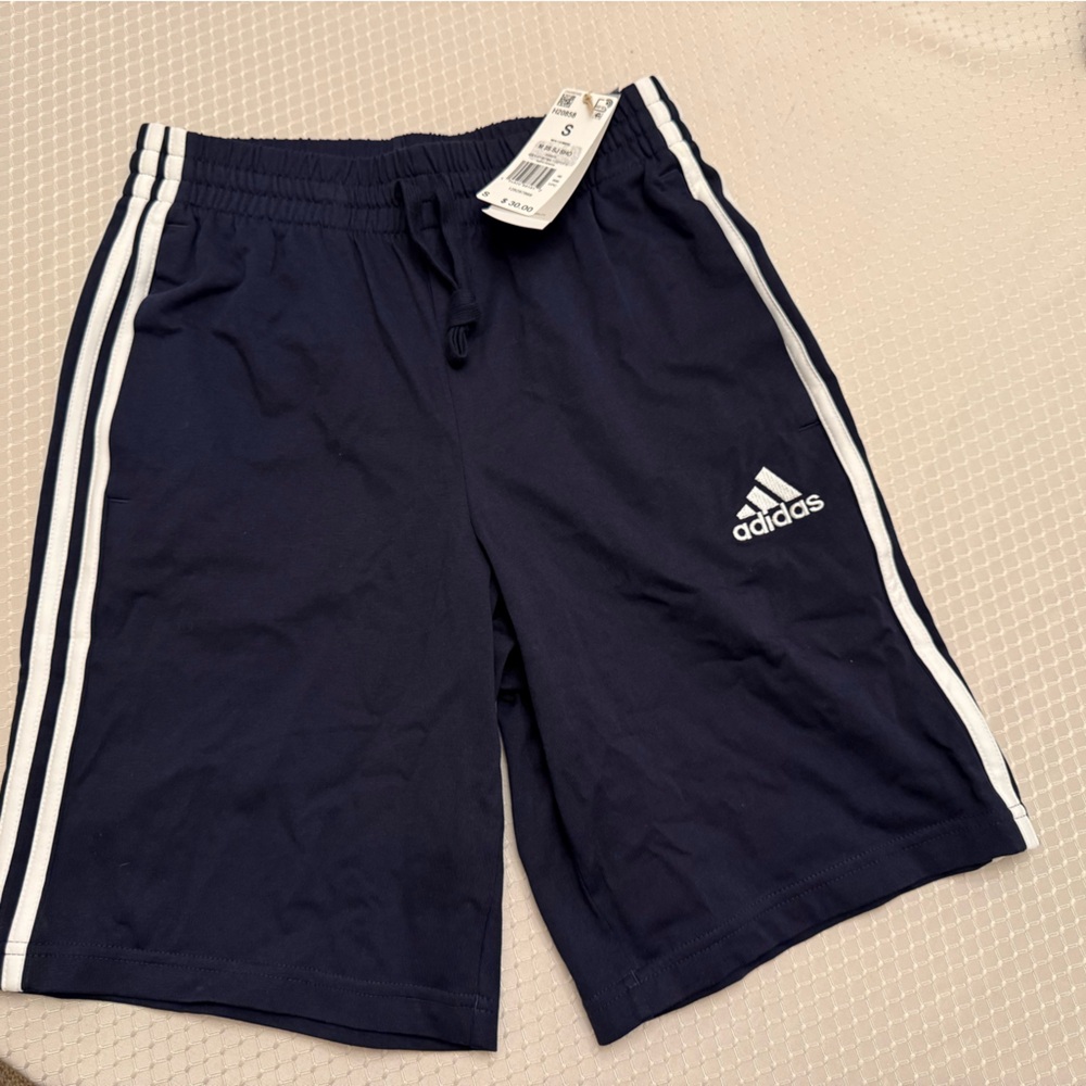 Adidas Men Dark Blue Shorts with White Stripes